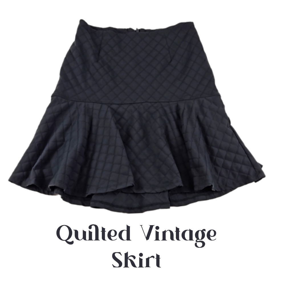 David Lerner Quilted Dark Gray Retro Skater Skirt, Size S